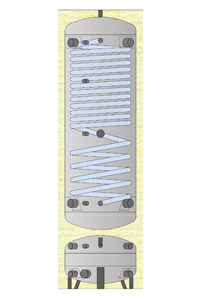 Μποϊλερ διελεύσεως με ενσωματωμένο δοχείο αδρανείας για αντλία θερμότητας