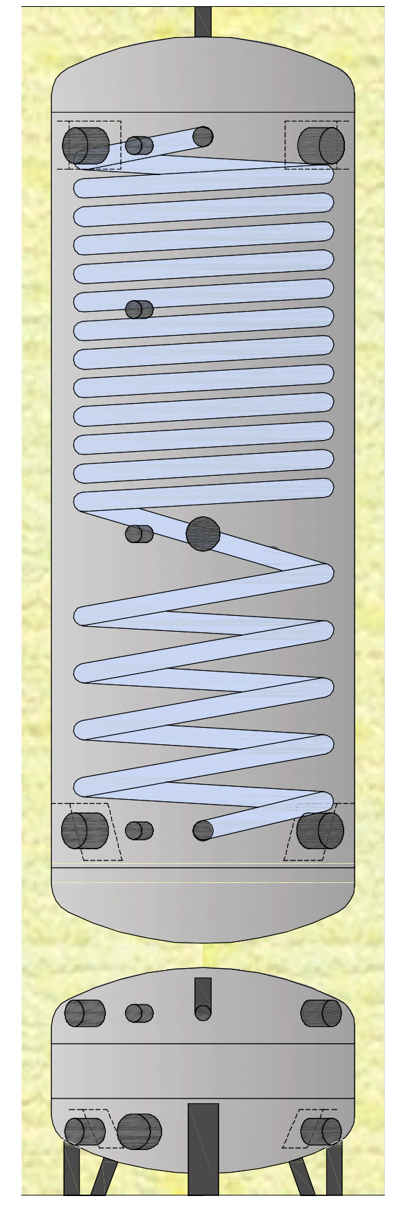 υβριδικό μποιλερ διελεύσεως με δοχείο αδρανείας για αντλία θερμότητας