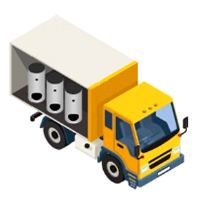 δοχεία αδρανείας χαμηλού ύψους μέσα σε φορτηγό